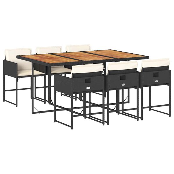 vidaXL Set da Pranzo da Giardino 7 pz Nero con Cuscini in Polyrattan