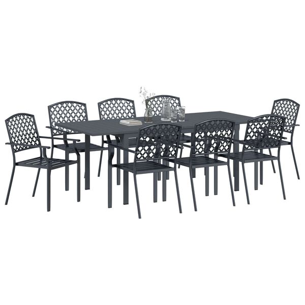 vidaXL Set da Pranzo per Giardino 9 pcs Antracite Acciaio