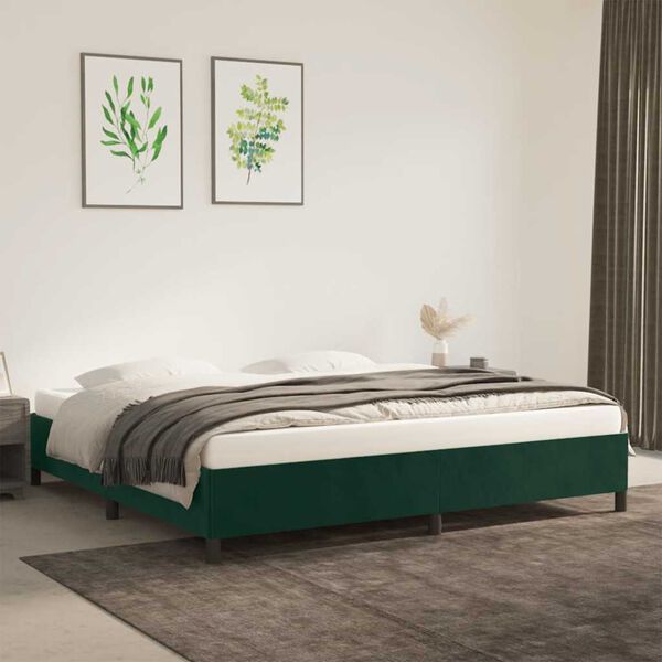 vidaXL Giroletto senza Materasso Verde Scuro 200x200 cm in Velluto