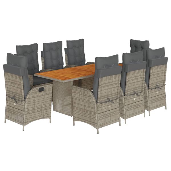 vidaXL Set da Pranzo da Giardino 9 pz con Cuscini in Polyrattan Grigio