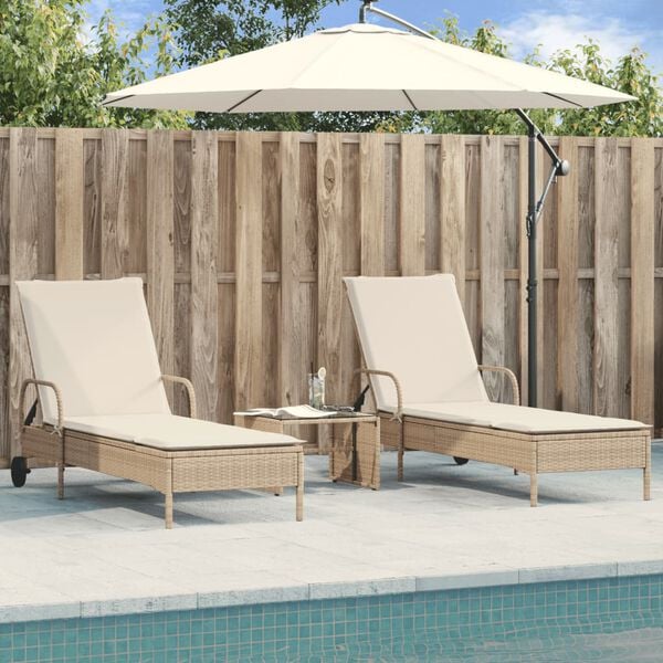 vidaXL Lettini Prendisole 2 pz con Cuscini Beige in Polyrattan