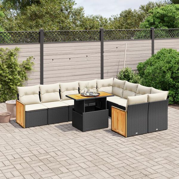 vidaXL Set Divani da Giardino 10pz con Cuscini in Polyrattan Nero