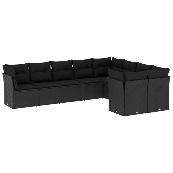 vidaXL Set Divani da Giardino 9 pz con Cuscini Nero in Polyrattan