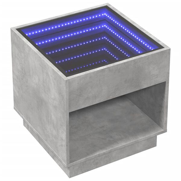 vidaXL Comodino con LED Infinity Grigio Cemento 50x50x50 cm