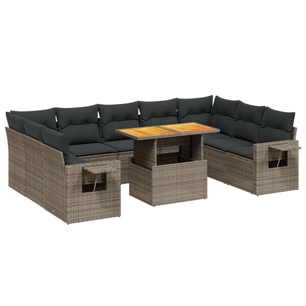 vidaXL Set Divano da Giardino 10 pz con Cuscini Grigio in Polyrattan