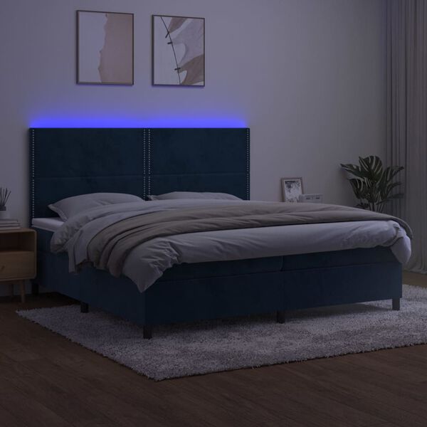 vidaXL Letto a Molle con Materasso e LED Blu Scuro 200x200 cm
