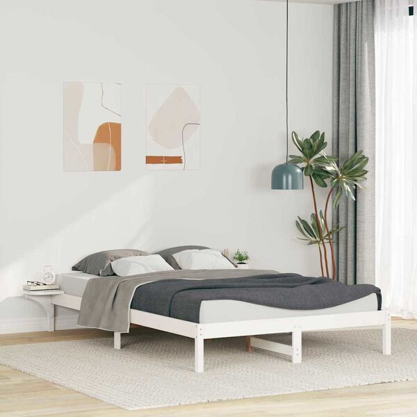 vidaXL Letto con Tavolini Laterali Bianco 140 x 210 cm Pino massello