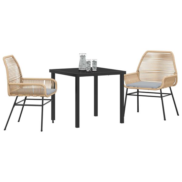 vidaXL Set da Pranzo per Giardino con cuscino 3 pcs Marrone polyrattan