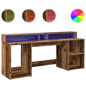 vidaXL Scrivania con Luci LED Legno Antico 200x55x91 cm in Truciolato