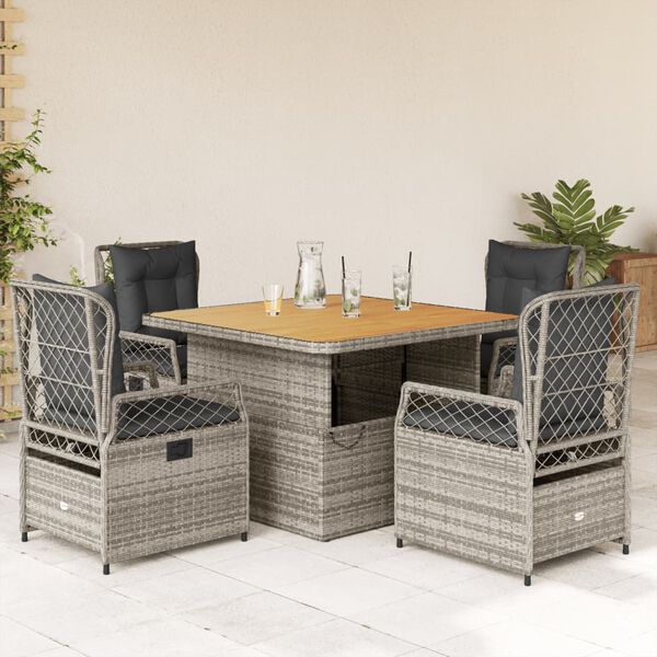 vidaXL Set da Pranzo da Giardino 5 pz con Cuscini in Polyrattan Grigio