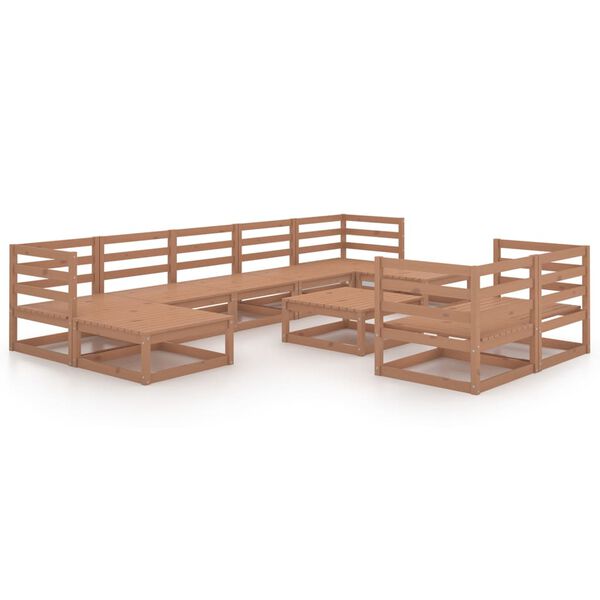 vidaXL Set Salotto da Giardino 10 pz Marrone Ambra Legno Massello Pino