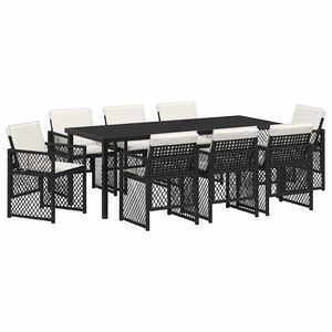 vidaXL Set da Pranzo per Giardino 9 pcs Nero polyrattan