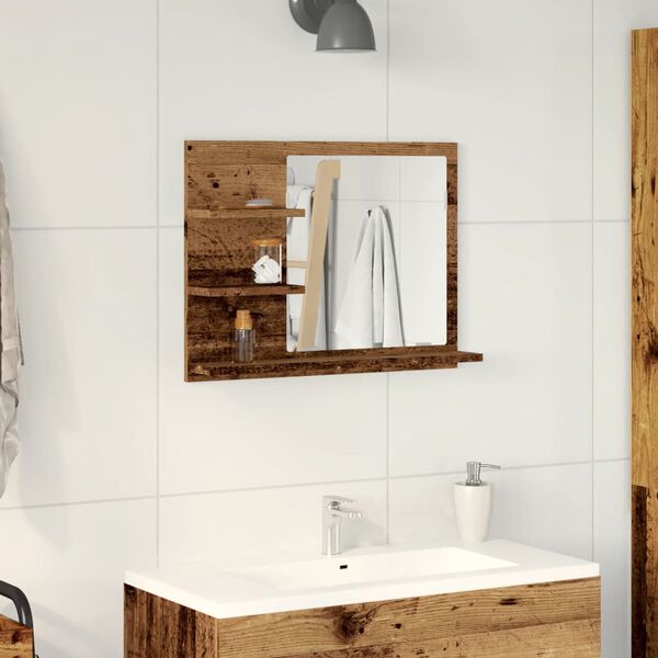 vidaXL Armadietto a Specchio da Bagno Legno Vecchio 60x10,5x45 cm