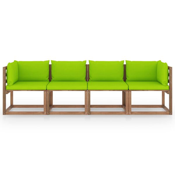 vidaXL Divano Giardino Pallet a 4 Posti Cuscini Legno Pino Impregnato
