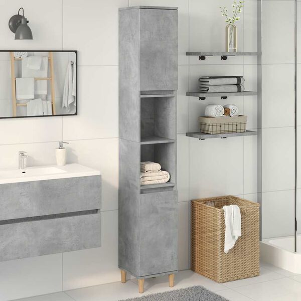 vidaXL Armadietto Bagno Grigio Cemento 30x30x190 cm Legno Multistrato