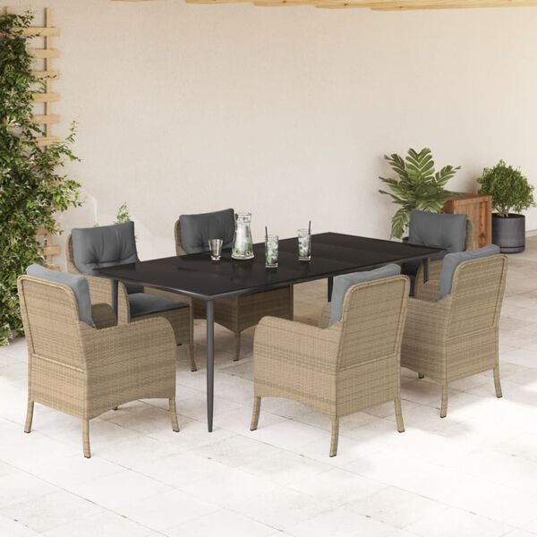 vidaXL Set da Pranzo da Giardino 7 pz con Cuscini Beige in Polyrattan