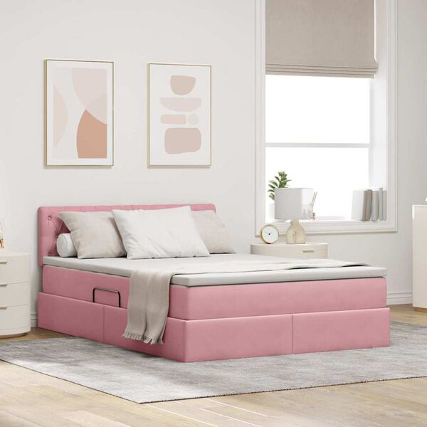 vidaXL Letto con Contenitore con materasso Rosa 140 x 200 cm Velluto