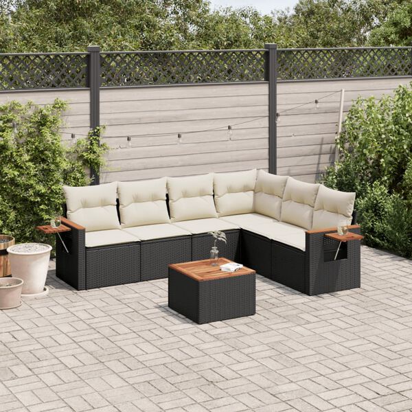 vidaXL Set Divani da Giardino con Cuscini 7pz Nero Polyrattan