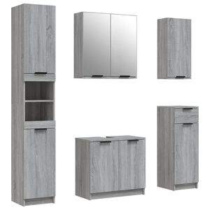 vidaXL Set Mobili da Bagno 5 pz Grigio Sonoma in Legno Multistrato