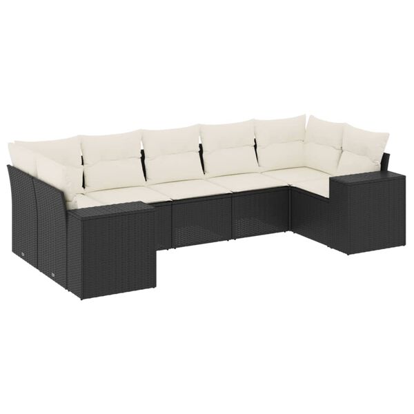 vidaXL Set Divani da Giardino con Cuscini 7pz Nero Polyrattan