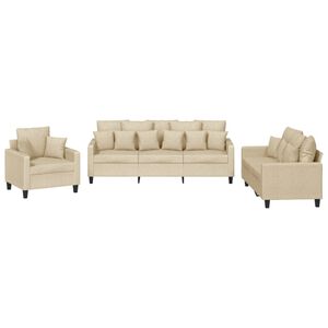 vidaXL Set Divani 3 pz con Cuscini Crema in Tessuto