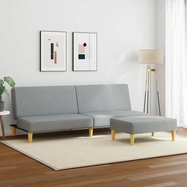 vidaXL Divano Letto a 2 Posti con Poggiapiedi Grigio Chiaro in Tessuto