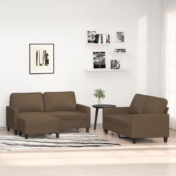 vidaXL Set di Divani 3 pz con Cuscini Marrone in Tessuto
