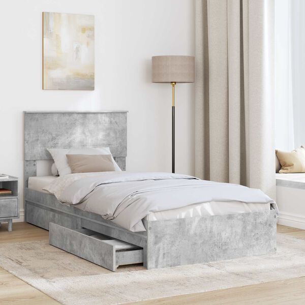 vidaXL Letto con Contenitore con testiera Grigio cemento 90 x 200 cm