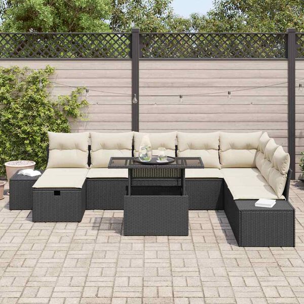 vidaXL Set Divano da Giardino 9 pcs Nero polyrattan