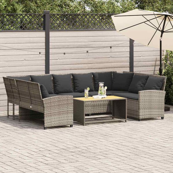 vidaXL Divano da Giardino con Cuscini in Polyrattan Grigio Chiaro