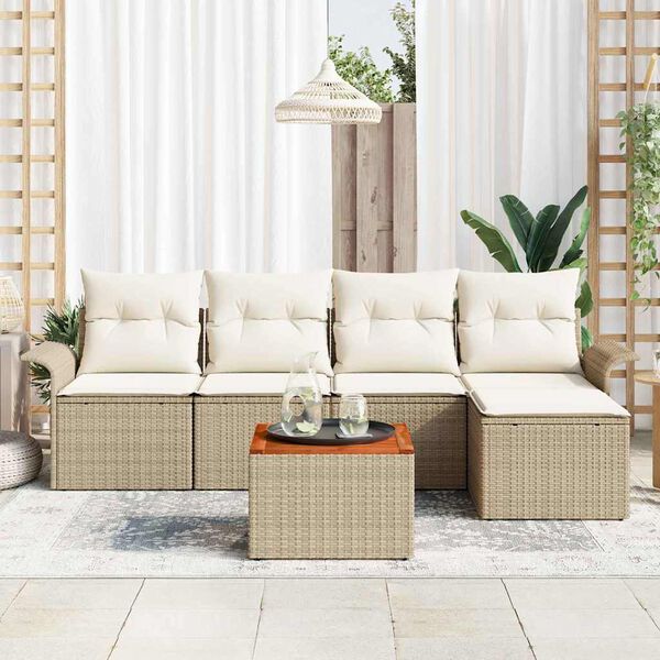 vidaXL Set Divano da Giardino con cuscino 6 pcs Beige polyrattan