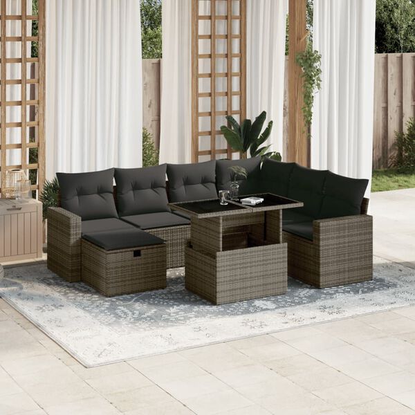 vidaXL Set Divano da Giardino 8 pz con Cuscini Grigio in Polyrattan
