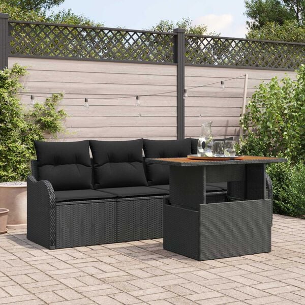 vidaXL Set Divano da Giardino con cuscino 5 pcs Nero polyrattan