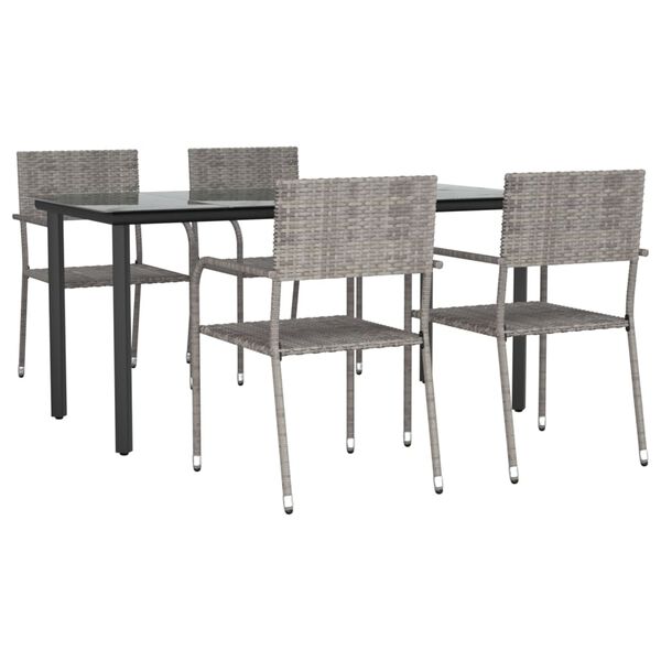 vidaXL Set da Pranzo da Giardino 5 pz Nero Grigio Polyrattan e Acciaio