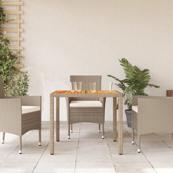 vidaXL Tavolo da Giardino Beige 90x90x75 cm Polyrattan e Legno Acacia