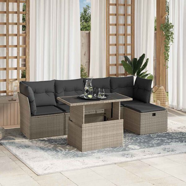 vidaXL Set Divano da Giardino 6pz con Cuscini Grigio Chiaro Polyrattan