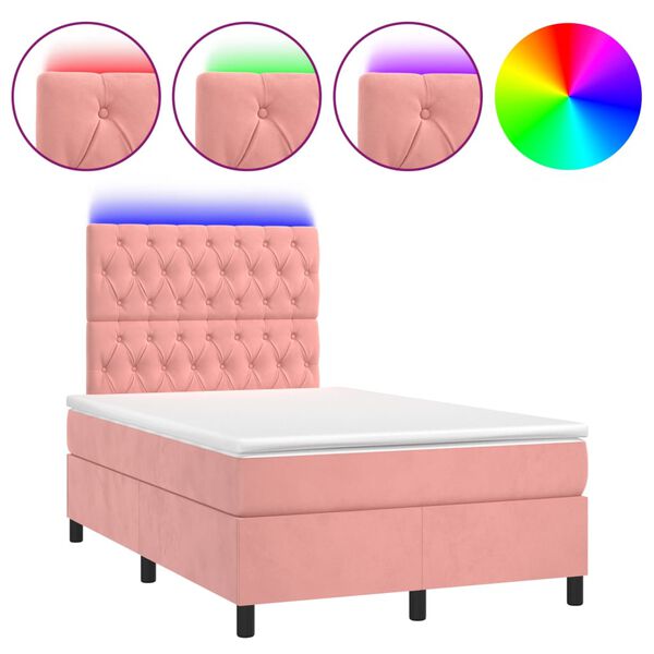 vidaXL Letto a Molle con Materasso e LED Rosa 120x200 cm in Velluto