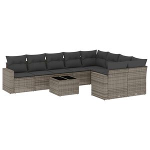 vidaXL Set Divano da Giardino 10 pz con Cuscini Grigio in Polyrattan