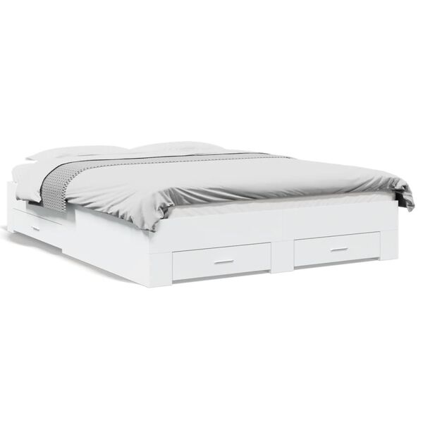 vidaXL Giroletto con Cassetti Bianco 160x200 cm in Legno Multistrato