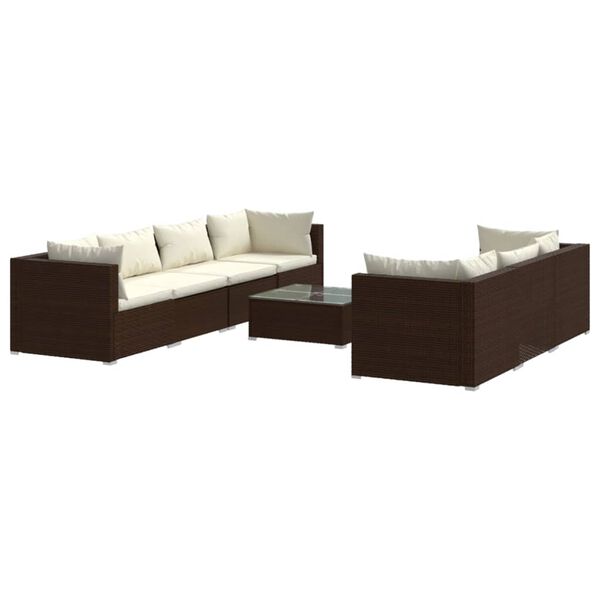 vidaXL Set Divani da Giardino 8 pz con Cuscini in Polyrattan Marrone