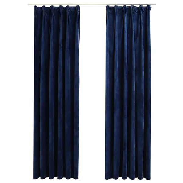 vidaXL Tende Oscuranti con Ganci 2 pz Blu Scuro in Velluto 140x245 cm