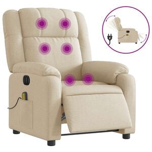 vidaXL Poltrona Reclinabile Massaggiante Elettrica Crema in Tessuto