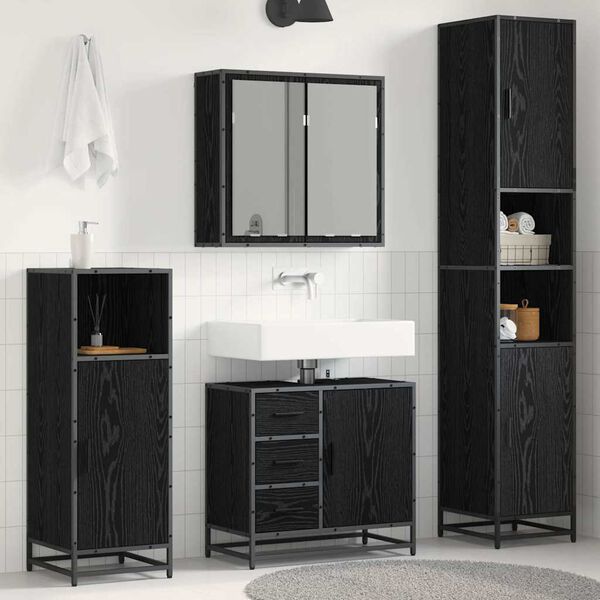 vidaXL Set di mobili per il bagno 4 pcs Rovere Nero Legno multistrato