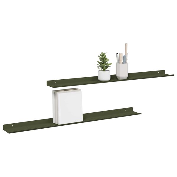vidaXL Mensola sospesa 2 pcs Verde oliva 80 x 9 x 2,5 cm Acciaio