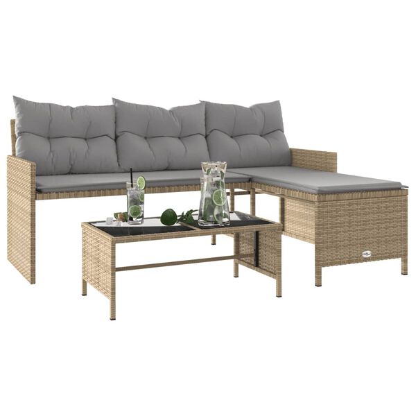 vidaXL Divano Giardino con Tavolo e Cuscini a L Beige Misto Polyrattan