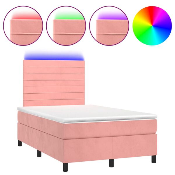 vidaXL Letto a Molle con Materasso e LED Rosa 120x190 cm in Velluto