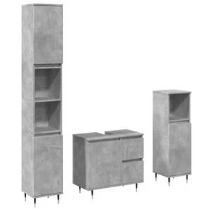 vidaXL Set Mobili da Bagno 3 pz Grigio Cemento in Legno Multistrato