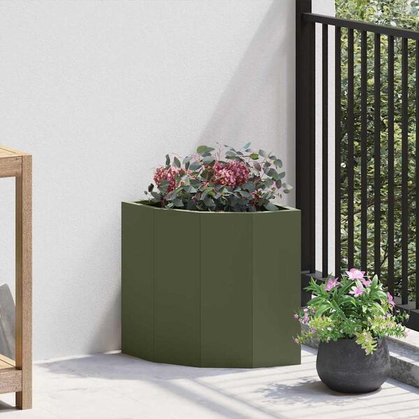 vidaXL Vaso d'angolo Oliver verde 30 x 30 x 35 cm Acciaio