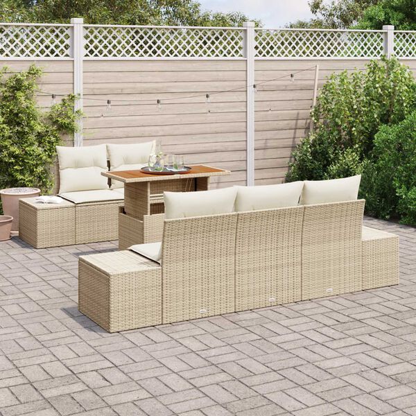 vidaXL Set da Pranzo per Giardino con cuscino 6 pcs Beige e Crema