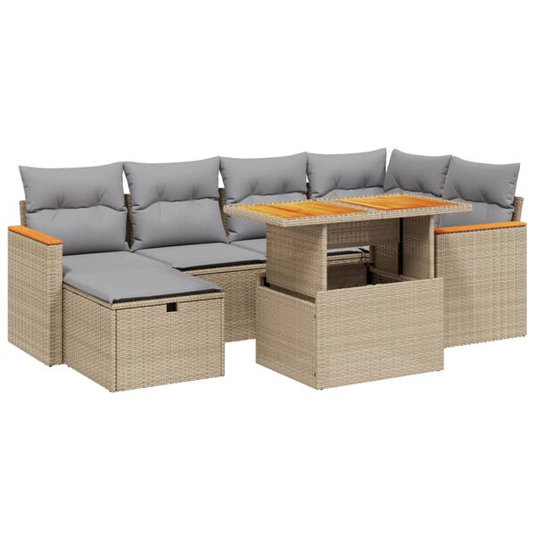 vidaXL Set Divani da Giardino 7 pz con Cuscini Beige in Polyrattan
